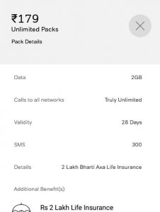 Airtel prepaid Rs 179 plan